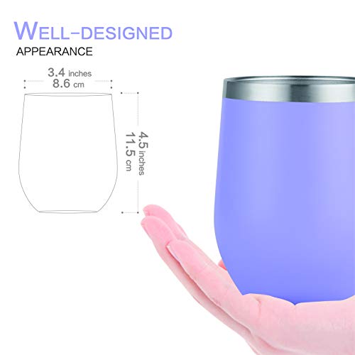 HITSLAM Wine Tumbler 12oz Stainless Steel Tumbler Vacuum Insulated Wine Glass Double Wall Coffee Mug for Champaign, Beer, Office use includes Straw Lid, Straw, Cleaning Brush (Purple)