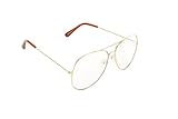 MJ Eyewear Classic Tear Drop Aviator Glasses Clear Lens Metal Frame (Gold, Clear)