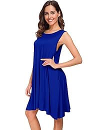 Afibi - Vestido de verano para mujer, sin mangas, informal, con bolsillos sueltos