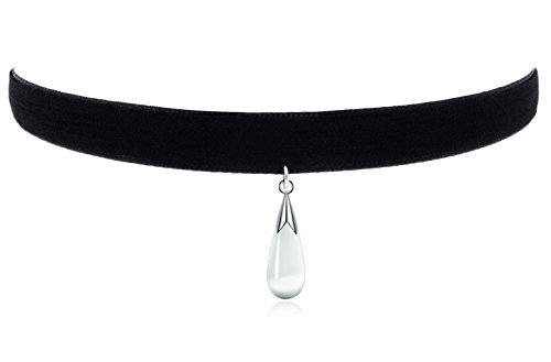Cozylife Womens 3/8" Black Velvet Vintage Collar Choker Necklace with Opal Water-drop Pendant (White)