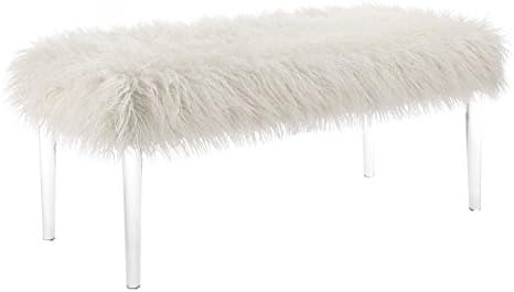 Elina White Faux Flokati Acrylic Leg Bench
