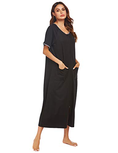 2 Ekouaer+Zipper+Housecoat+Pockets+Loungewear