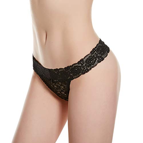 Thongs For Women 5 Pack Thin Ice Lace Low Waist Seamless Sexy See Through Panties（Medium）