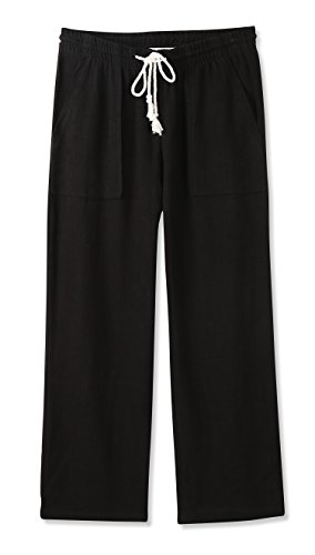 Vetemin Womens Midrise Relaxed Casual Cropped Elastic Band Soft&Compy Linen Pant Black XL