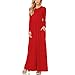 YS.DAMAI Women Long Sleeve Loose Plain Maxi Dresses Casual Pleated Long Dresses with Pockets(Red,XL)