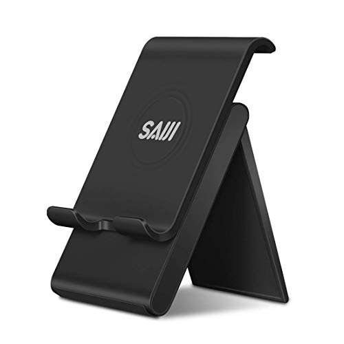 Adjustable Tablet Stand, SAIJI Portable Foldable Ipad Holder, Multi-Angle Cell Phone Stand Compatible with iPad, Tablets (Up to 12.9 inch), All Smartphones (Black)