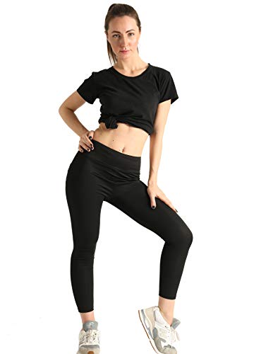 XH.Easy Go High Waisted Leggings for Woman Workout Yoga Butt Lifting Tummy Control Pants with Pockets (Black,S)