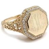 The Personal Exchange Monogram Gold Octagon Filagree Ring with CZ Accents Gold Plated over Sterling Silver