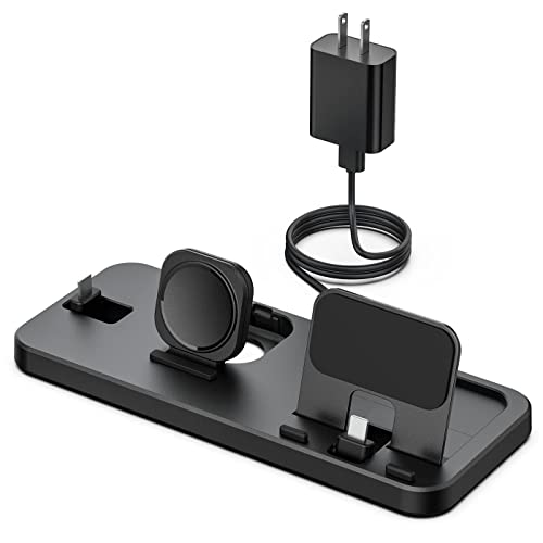 Flanmy Foldable and Portable 3 in 1 Charging Station for Apple Watch iPhone AirPods with 12W Adapter-Black