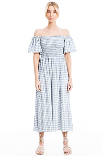 Smocked Puff Sleeve Midi Dress 