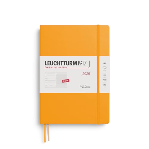 LEUCHTTURM1917 372645 Weekly Planner & Notebook Composition (B5) 2026 Hardcover, 12 Months, Rising Sun, English