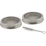 Jkirsten Stainless Steel Seed Sprouting Jar Lids for Wide Mouth Mason Jars Comes with a Cleaning Brush- Set of 2