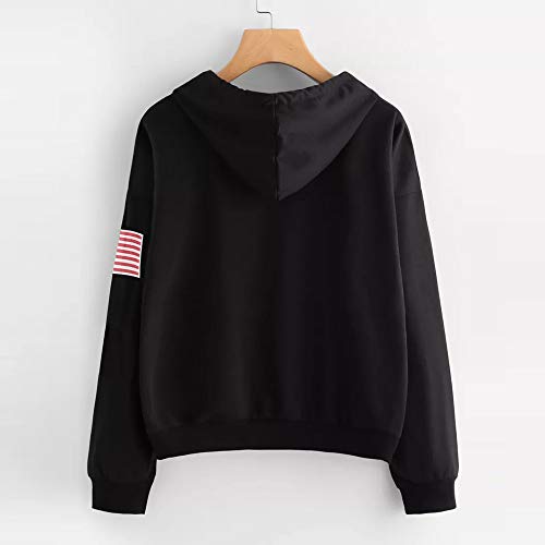 BOLUOYI Pullover Sweaters for Women,Women's Activewear,Women's Hoodie Letter Flag Printed Sweatshirt Long Sleeve Pullover Tops Blouse,Black,M