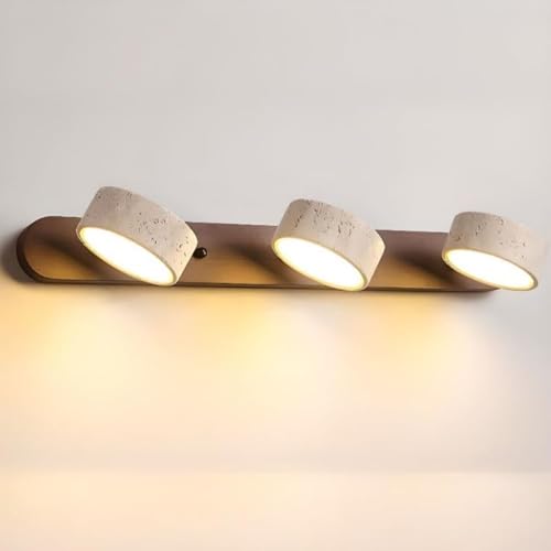 Lámpara de pared LED estilo asombro japonés Wabi-Sabi con pantalla de piedra natural,Aplique vintage giratorio,Lampara de pared espejo de baño,iluminación para cocina,comedor,tocador (A, 3 cabezas)