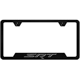 Au-TOMOTIVE GOLD INC. Officially Licensed Dodge SRT License Plate Frame | UV Printed Black Polycarbonate Notched Frame (Ghost)
