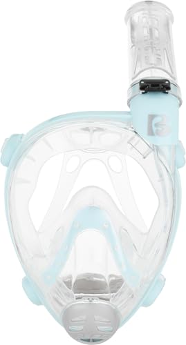 CRESSI Desde 1946 - Prince Full Face Mask - Mascara Integral Seca Snorkel, Vision de 180°, CO2 Seguro, Silicona 100%, Antivaho, Tubo Lateral, Correas Ajustables, Transparente/Cian, Junior