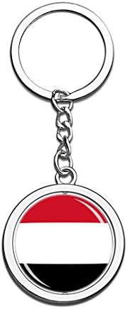 Yemen National Flag Keychain 3D Crystal Creative Spinning Round Stainless Steel Keychain Travel City Souvenir Key Chain Ring
