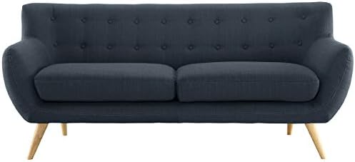 Mid-Century Modern Linen Fabric Sofa, Loveseat in Colors Light Grey, Polo Blue, Sky blue, Yellow and Red (Polo Blue, 2 Seater)