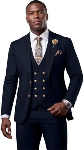 Men's Formal Tweed Herringbone Navy Suit - 3 Piece Wedding
