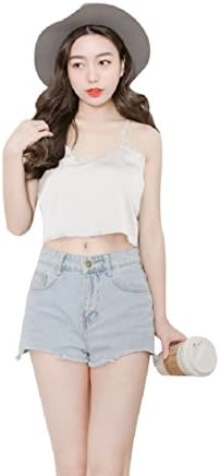 Women's Casual Sleeveless Vest Tank Top Deep V Lace Cami Crop Top Camisole Short Shirt (White-1)