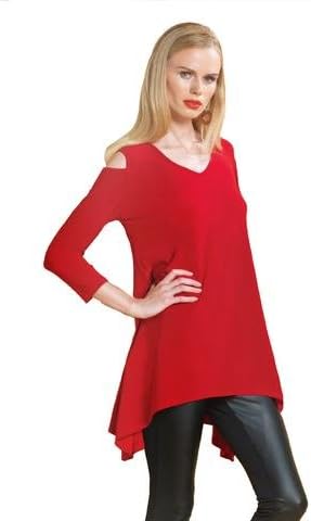 Clara Sunwoo Open Shoulder Tunic in Red T202L1