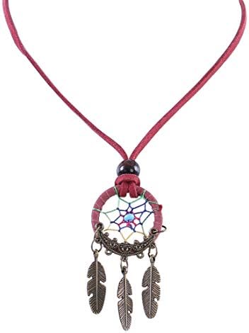 Yiwugo Suede Rope Chain Dream Catcher Pendant Necklace with Dangling Leaves
