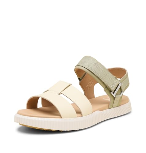 Sorel Ona Ave Sandalias planas con correa al tobillo para mujer, sarga polvorienta/blanco miel, talla 36