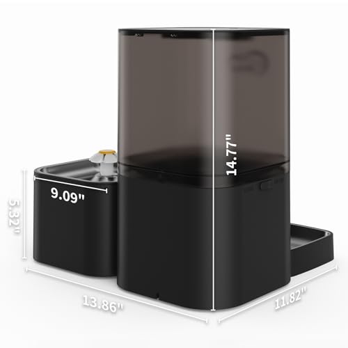 DOEL 2-in-1 Automatic Cat Feeder and Water Dispenser, Large-Capacity 6L Dry Food Dispenser + 2.5L Water Dispenser with App Control, Voice Recording, Scheduled Feeding for Cats and Small Dogs (Black)
