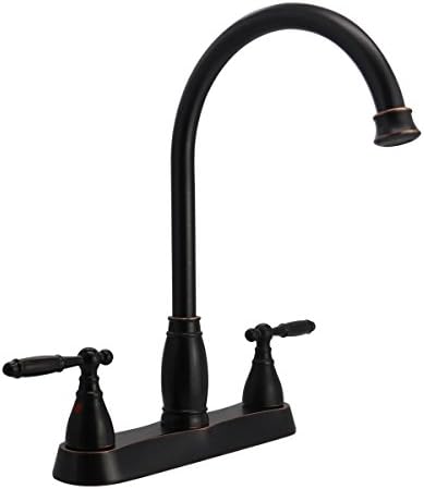 KINFAUCETS Kitchen Faucet, Oil Rubbed Bronze, Double Handles, Stainless Steel, High Arch 360 Swivel, Durability, Convenient, Bathroom, Sink, Outdoor