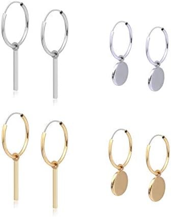 4 Pairs Small Hoop Earrings Set Dangle Cartilage Earrings for Women Girls 15 mm