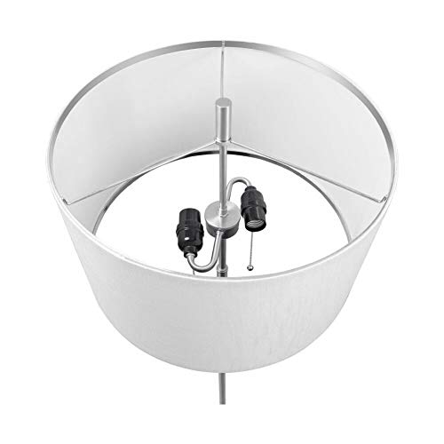 2 Bulb Socket Floor Lamp, DEEPLITE Modern Bedside Standing Lamp for Bedroom Living Room Office, 60 Inches Tall, White Fabric Shade and Brushed Nickel Metal Body - Thumbnail 4