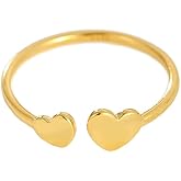 Izpack Double Heart Stacking Open Ring for Women Girls 925 Sterling Silver Love Hearted Adjustable Thin Knuckle Finger Rings Valentine's Day Eternity Promise Statement Bands Cute Jewelry Gifts