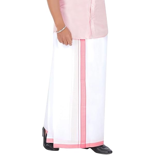 Dhoti Uomo In Cotone Kerala Style | Thalapathi Border Con Tasca E Passanti | Bianco Taglia S (28-32) | Prakasam Cotton