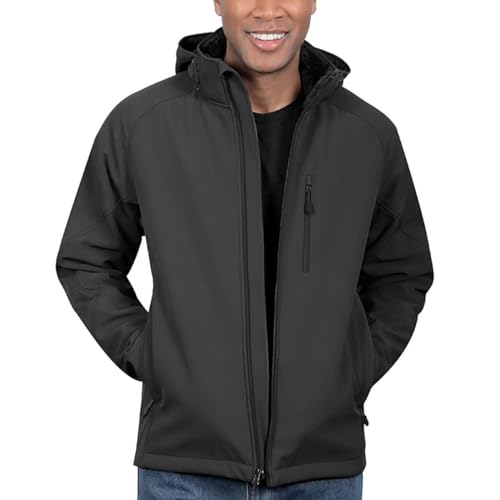 KIRKLAND Signature Men’s Water-Resistant Fleece Lined Softshell Jacket (US, Alpha, Large, Regular, Regular, BLACK) at Amazon