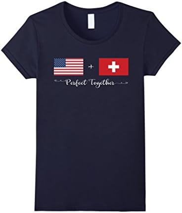 Womens American + Swiss Perfect Together Flag T-Shirt Large Navy