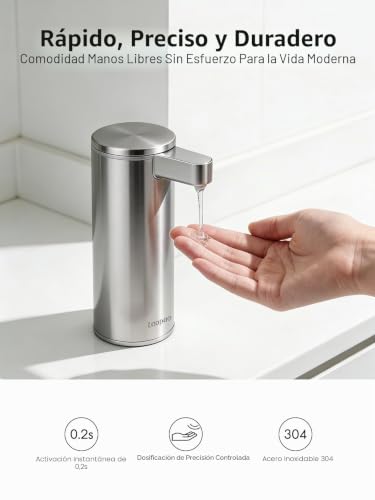 Automatic Soap Dispenser Stainless Steel:3 Modes,0.2s Fast Sensor | Anti-clogging Pump, No Drip, Waterproof Design, USB-C Rechargeable, for Bathroom Kitchen Homes Washing Hands and Dishes