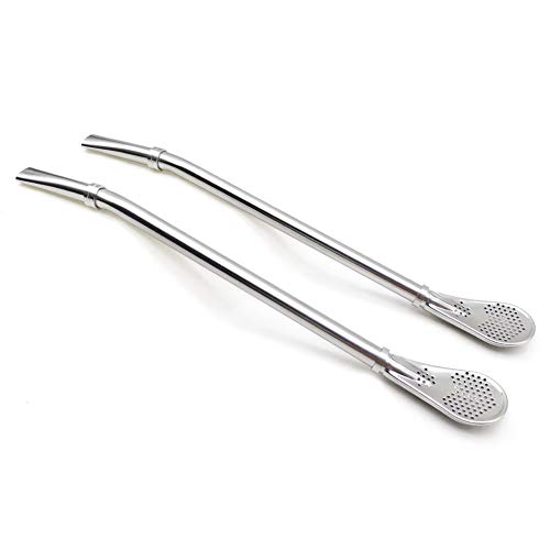 GFDesign Yerba Mate Bombilla Gourd Drinking Filter Straws Stirrer Food-Grade 18/8 Stainless Steel - Set of 2 with 2 Cleaning Brushes - 7.5 Inches Long
