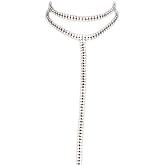 Joygulls Sexy Multilayered Long Choker Necklaces Double Layer Crystal Full Rhinestone Choker Necklace Pendant Statement Necklaces Luxury Jewelry for Women Nightclub Party(Silver)