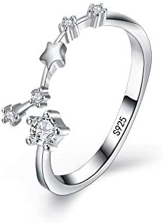 EleQueen Birthday Gift-Women's 925 Sterling Silver Cubic Zirconia Horoscope Zodiac 12 Constellation Ring Collection Birthday Gift