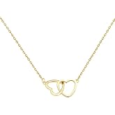 Interlocking Double Heart Pendant Necklace, Gold Plated Chain, Dainty Love Design