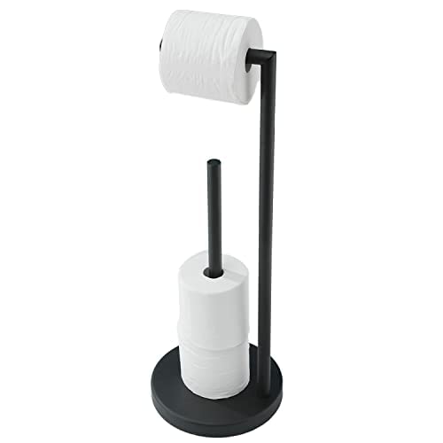 Toilet Roll Holder Free Standing, NEWRAIN Black Bathroom Accessories Freestanding Toilet Roll Holder, Stainless Steel Toilet Roll Storage — image 1