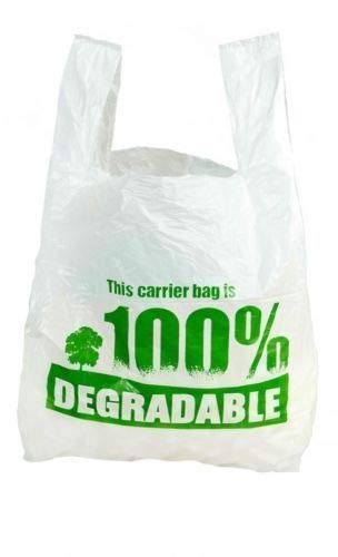 100% Degradable Eco-Friendly 200 White Vest Strong Plastic Carrier Bags 13"x19"x23" Large with Green Print (200)