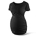 Women's Stretchy Short Sleeve Ruched Maternity Shirts Pregnancy T Shirt Top Mamma Casual Clothes Tee Mom Gift,Black/Wine Red S