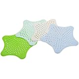 Globomotive Silicon Sink Basin Strainer Stopper for Kitchen, Bathroom – Star Shaped Shower Drain Strainers, Hair Catcher with Suction Cups for Waste Filter, Pack of 6