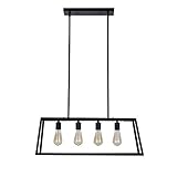 Stone & Beam Industrial Open Rectangle Frame Ceiling Chandelier Pendant with 4 LED Light Bulbs - 9.5 x 9.5 x 14.38 Inch, Matte Black