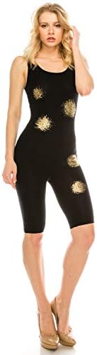 JJJ Women Catsuit Cotton Lycra Tank Bermuda Short Yoga Bodysuit Jumpsuit w/Hand Printing Art Works