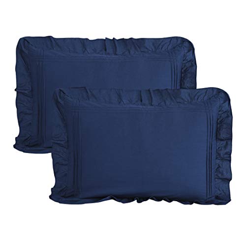 YINFUNG Ruffled Pillow Shams Cotton Navy Blue Lace Pillowcases Shabby Chic Victorian Country Set of 2 Pillow Cover Standard Princess Frilly Protector Pintuck Pretty Cute 20x26