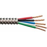 Wirenco 6/4 Metal Clad (MC) Cable with Ground, Aluminum Armored, Stranded Copper Conductors (25Ft Cut)