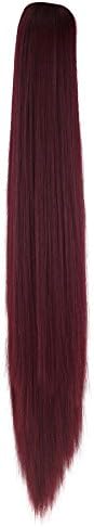 miss u hair Unisex Cosplay Hair Wig Long Straight Claw Ponytail Hairpieces for Kids and Adult (Burgundy)