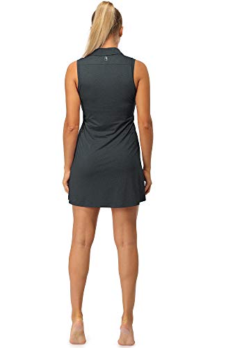 ICYZONE TENNIS POLO DRESS FOR WOMEN, GOLF RUNNING WORKOUT ATHLETIC TANK DRESSES (BLACK MELANGE, MEDIUM)